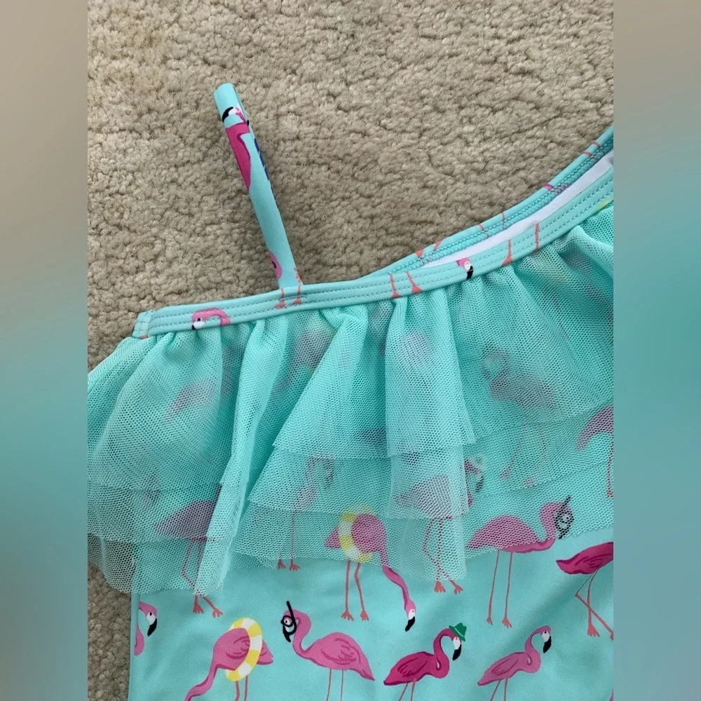 Janie and Jack Size 2T Flamingo Ruffle Tulle Shoulder One Piece Swimsuit